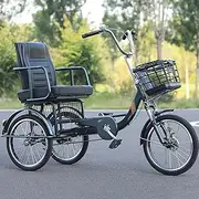 Senior Tricycle with Pedals,Mobility Rickshaw Tricycle for Shopping and Travel,Adjustable Large Soft seat,Front and Rear Brakes,3 Wheels Bicycle,Hydraulic Front Fork
