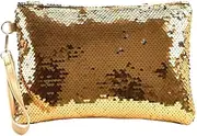 [Generic] Women Stylish Wrist Bag Large Capacity Shiny Sequin Handbag Solid Color Glitter Elegant Wallet Party Date Working Commute Bag