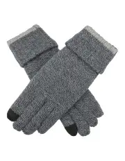 [Dents] Thinsulate Lined Touchscreen Knit Gloves With Rollover Cuff in Navy Marle
