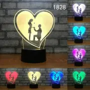 Acrylic 3D LED Propose Wedding 7 Colour Novelty Gift Night Light TouchTable Lamp
