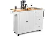 Costway Kitchen Island Trolley Dining Cart Wood Storage Cabinet Buffet Counter Top 3 Drawer/2 Door/Adjustable Shelf