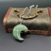 Aventurine Necklace, Life Tree, New Moon Fortune Pendant, Natural Gemstone,118