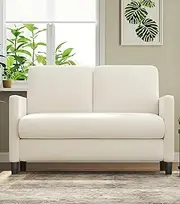 Welzona Loveseat Sofa, 51" Small Sofa Couch for Bedroom, Comfy Teddy Fleece Love Seat, Tool-Free Setup Sofas for Living Room, All-Wood Couches for Living Room, Small Couch No Pillow, Beige White