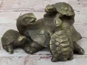 Bronze Lost Wax Sea Turtle Pair Nautical Coastal Beach House Sculpture Decor Art