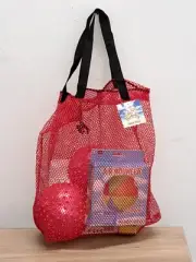 Beach Bag Carry-All Mesh Swimming Pool Drawstring RED Gym Sports Grab & GO BAG