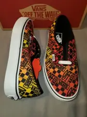 VANS AUTHENTIC LOGO FLAME BLACK WHITE SHOES WOMENS SZ 7 MENS SZ 5.5