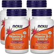 NOW Foods Vitamin D3 5000 Iu, 240 Softgels, Pack of 4