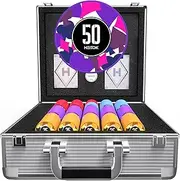 HEITOK Poker Chips, Poker Set with Aluminium Carrying Case & Professional Weight Chips Plus 5 Poker Dice, Casino Game (600 Chips with Numbered Values)