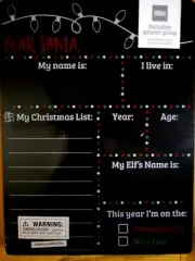 HOLIDAY Dear Santa Photo Prop Chalkboard Sign, Markers & Eraser Double Sided
