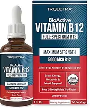 Organic Vitamin B12 - 5000 mcg, 3 BioActive B12 Forms: Methyl B12, Adenosyl B12 & Hydroxy B12 - Plus L-Methylfolate Cofactor | Sublingual Form, Cherry Flavor, Vegan, Non-GMO (60 Servings)