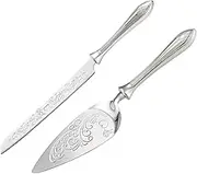 KSENDALO Cake Knife and Server Set - Deluxy SUS304 Stainless Steel Cutter & Server for Weddings, Celebrations, Birthdays & Anniversaries(13.78inch Long), Silver