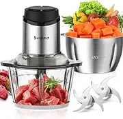 Sovyime Food Processor with 2 Bowls(2L+2L), Food Chopper with 2 Sets Bi-Level Blades, Mini Food Processor Vegetable Chopper Meat Grinder for Kitchen Electric Mini Chooper for Onion Salad Garlic Fruit
