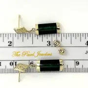 14k Yellow Gold Dragon Dangles Cabochon of Jade & Black Onyx Stud Earrings TPJ