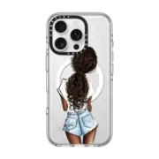 iPhone 16 Pro Clear Case MagSafe Compatible Solitude (Deep Complexion Curly Hair) Fashion Illustration Case