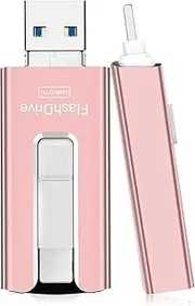 SUDEHO USB Stick 64 GB for Phone, USB 3.0 Memory Stick, Stable Data Transfer, 4-in-1 Flash Drive for Phone/Pad/Android/PC, with One Click Copy Data, Pink