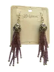 Brighton BOHO ROOTS Earrings- seed beads- purple colors -tassels -french wire