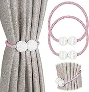 Pinowu Magnetic Curtain Tiebacks Clips - Window Tie Backs Holders for Home Office Decorative Rope Holdbacks Classic Tiebacks Design (1 Pair, Pink)…