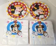 Disney Paper Plates Gibson 8 Pack 7 Inch Mickey Mouse Contempo 16 Napkin Lot VTG