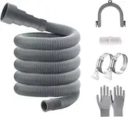 6.5 Ft Washing Machine Drain Hose Extension, Universal Corrugated Discharge Hose for Magic Chef, Panda, Hair, Clamps and Adapter Included, Gray