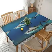 5 Foot Rectangle Elastic Fitted Tablecloth, Waterproof Edged Great for Picnic Party Outdoor Patio,Hammerhead Sharks