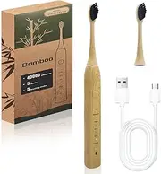 Lckaien Bamboo Electric Toothbrush, 5 Cleaning Modes Sonic Toothbrush-Newly Upgraded IPX7 Waterproof,Rechargeable Electric Toothbrush Replaceable Bamboo Brush