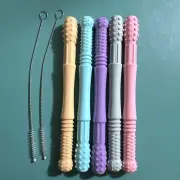 Hollow Teether Tubes 5 Pack Chew Straw Toy for Infant Toddlers Silicone Teething