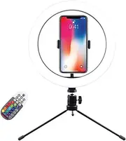 Labymos 10 Inches RGB Fill Light Desktop Tr Stand Set Remote Control 360°Rotable Phone Holder Dimmable LEDs Desk Ringlight for Makeup Photography Selfie Video Living Stream