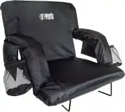 BrawnTide Stadium Seat| Back Support|2 Bleacher Hooks|4 Pockets|Black|Regular