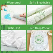 Cooling Bamboo Mattress Protector Waterproof Fitted Cover Double Queen King Bed
