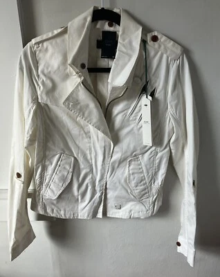 NWT G Star Raw White Cotton Motorcycle Jacket - removable collar to mandarin