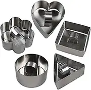 5PCS Cake Ring Mold Set, Stainless Steel Round Dessert Mousse Mold, 5 Shaped Cake Cutters with Pusher and Lifter Baking Rings for Making Salads Cakes Cookie Tiramisu Sandwiches