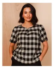 [Regatta] Short Sleeve Pleat Front Top With Button in Black/Neutral Large Gingham