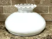 VINTAGE MID CENTURY LARGE MILK GLASS RUFFLED LAMP SHADE 11 1/2" FITTER (10F)