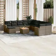 12 Piece Garden Sofa Set with Cushions Grey/Black Poly Rattan vidaXL