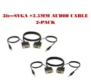 2-Pack - 3FT SVGA M/M + 3.5mm Aux Audio Cable Jack for Monitor PC Projector TV