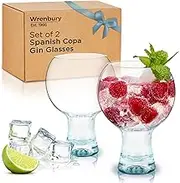 Gin and Tonic Copa De Balon Set of 2 Hand Painted 19 oz - Spanish Gin and Tonic Glasses - Mouthblown Gin Balloon Glass with Heavy Base and Large Capacity - Gin Glasses for Gin Lovers - Sapphire Blue