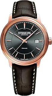 [Raymond Weil] Maestro Men's Automatic Date Watch, Grey Dial with Rose Gold Indexes, Stainless Steel with Rose Gold PVD Plating, Brown Leather Strap, 39.5 mm (Model: 2237-PC5-60011), Rose Gold, Automatic Watch