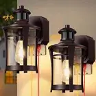 Outdoor Motion Sensor Lights, 2 Pack Porch Lights with Outlet, Dusk to Dawn E...