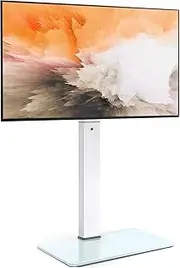 BANDKIT Swivel Floor TV Stand for 32 to 70 Inch TVs Tall Universal TV Stand Mount with Sturdy Wood Base(32-75 -White)