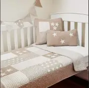 Linens N Things 2 Pc Set Boys Stars Stripes Beige Nursery Cot Crib Quilt Baby