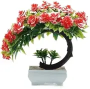 Artificial Plants Pine Bonsai Small Tree Pot Plants Fake Flowers Potted Ornaments for Home Decoration Hotel Garden Decor (Color : Red)
