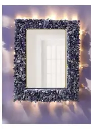 24"x30" Amethyst Wall Mirror Frame Handmade Natural Gemstone Mirror Crystal Deco