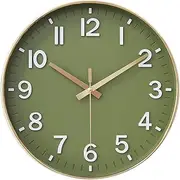 [HZDHCLH] Wall Clock 12 Inch Silent Non Ticking Clock for Living Room Bedroom Kitchen Office (Golden green)