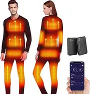 [IMYOGI] Cozy Heated Thermal Underwears Set, APP Smart Control USB Battery Powered Electric Heating Baselayer Shirt and Pants