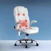 Artiss 8 -Point Massage Office Chair Executive Computer Gaming Chairs White PU Leather