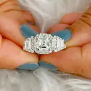 IGI Certified 14k Solid White Gold Asscher Cut Diamond Engagement Ring 2.50ctw