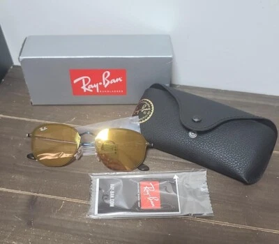 Ray-Ban Limited Ed. Blaze Hexagonal Metal Frame Sunglasses Blue/Dark Orange NIB