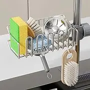 Adorila Stainless Steel Sponge Holder for Faucet Sink, Detachable Scrub Caddy Holder for Bathroom, Kitchen, Sink Organizer Fits Soap, Dish, Items Storage
