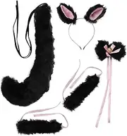 MERRYHAPY Valentine's Day Fox Ears Tail Suit Cosplay Set Plush Accessories Kit 1 Neckwear 1 Headband Hand Decorations