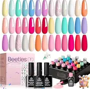 Beetles Pastel Gel Nail Polish Kit with Gel Base and Top Coat - 20Pcs Pastel Macaron Colors Collection, Popular Bright Nail Art Solid Sparkle Glitters Colors
